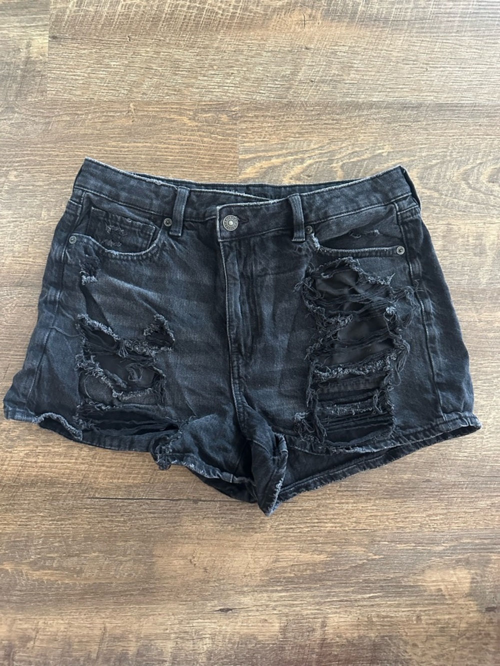 American Eagle Outfitters Black Distressed Denim Shorts